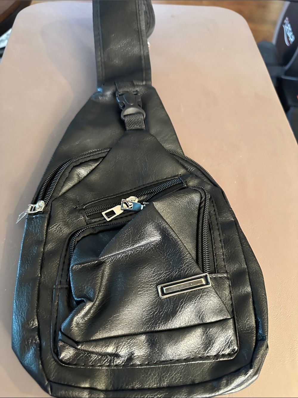 Source Unknown Black Faux Leather Crossbody Sling Bag
